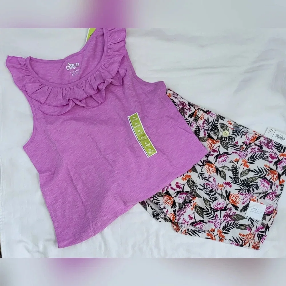 NWT Old Navy Girls Linen Blend Tropical Floral White Pink Green‎ Shorts Size 1